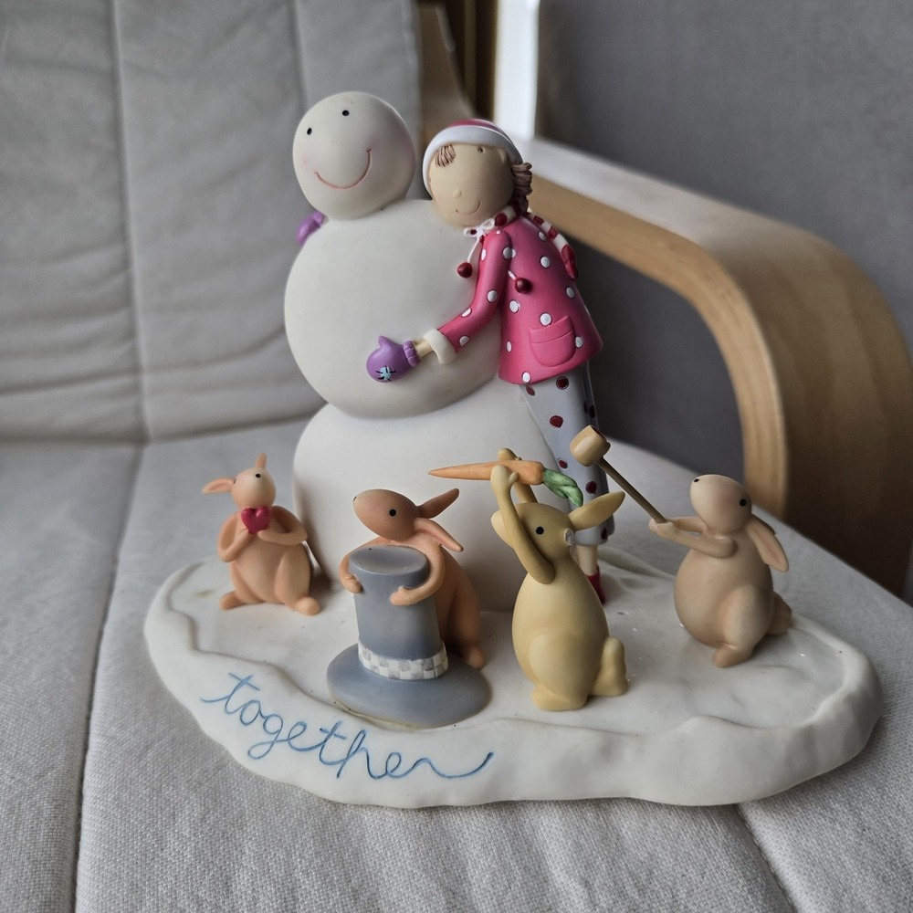 Claire Stoner For Demdaco Snow Glorious Snow Snowman Bunnies Shelf Decor. Flaw